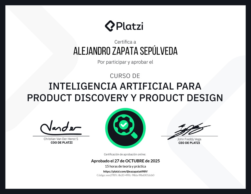 Diploma del Curso de Inteligencia Artificial para Product Discovery y Product Design: Herramientas y Técnicas