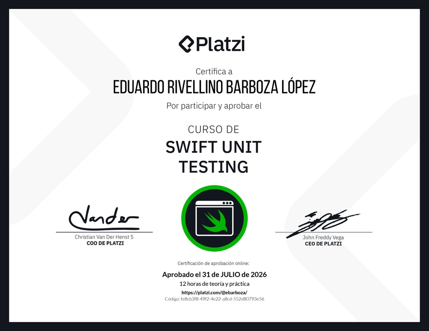 Diploma del Curso de Swift Unit Testing