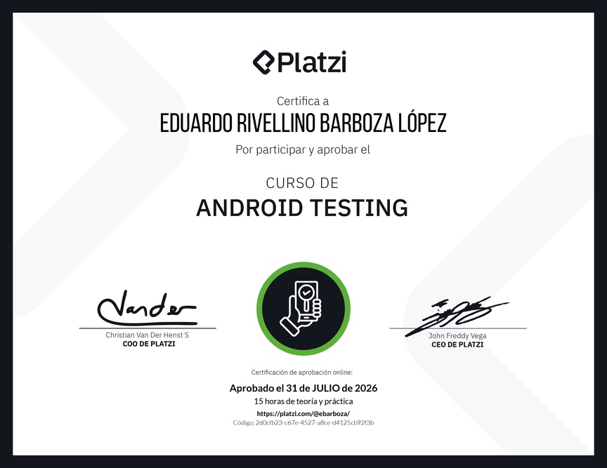 Diploma del Curso de Android Testing