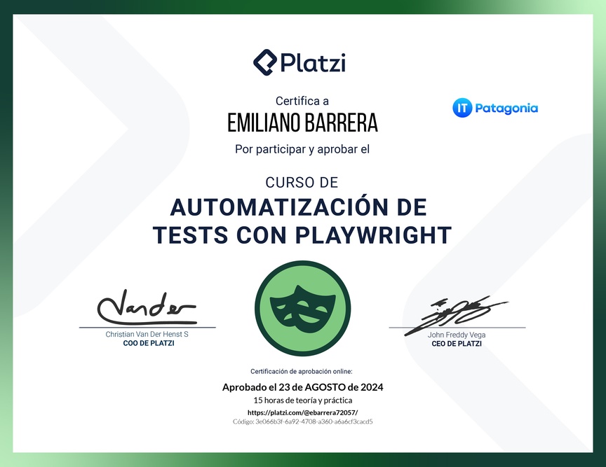 Diploma del Curso de Automatización de Test con Playwright