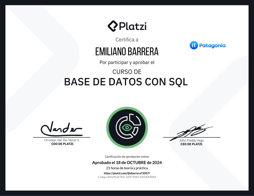 Diploma del Curso de Bases de Datos con SQL - Deprecado