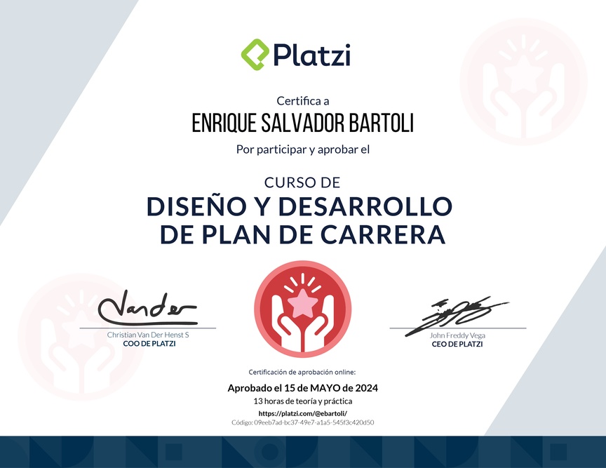 Diploma del Curso de Diseño y Desarrollo de Plan de Carrera