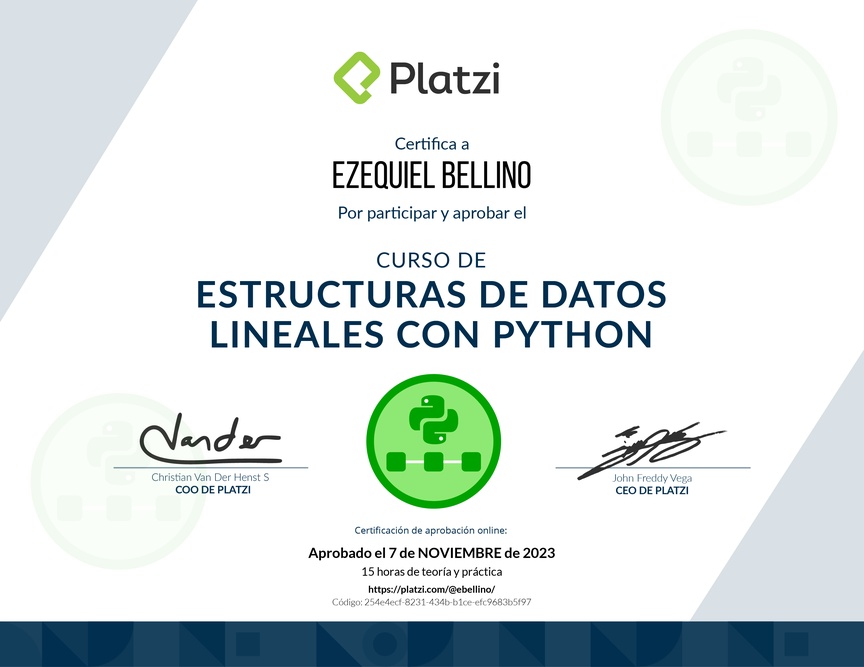 Diploma del Curso de Estructuras de Datos Lineales con Python