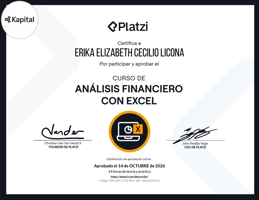 Diploma del Curso de Análisis Financiero con Excel