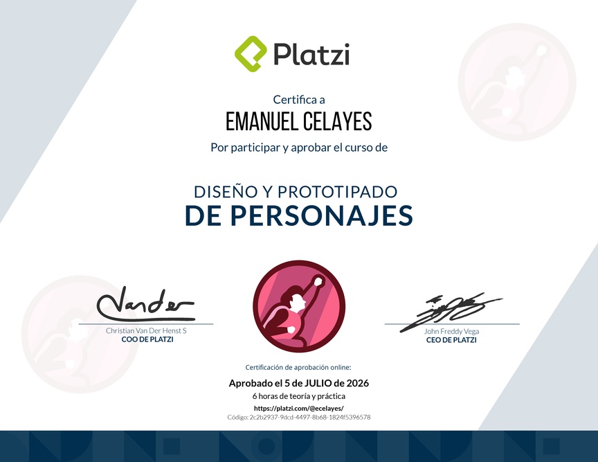 Diploma del Curso de Diseño y Prototipado de Personajes