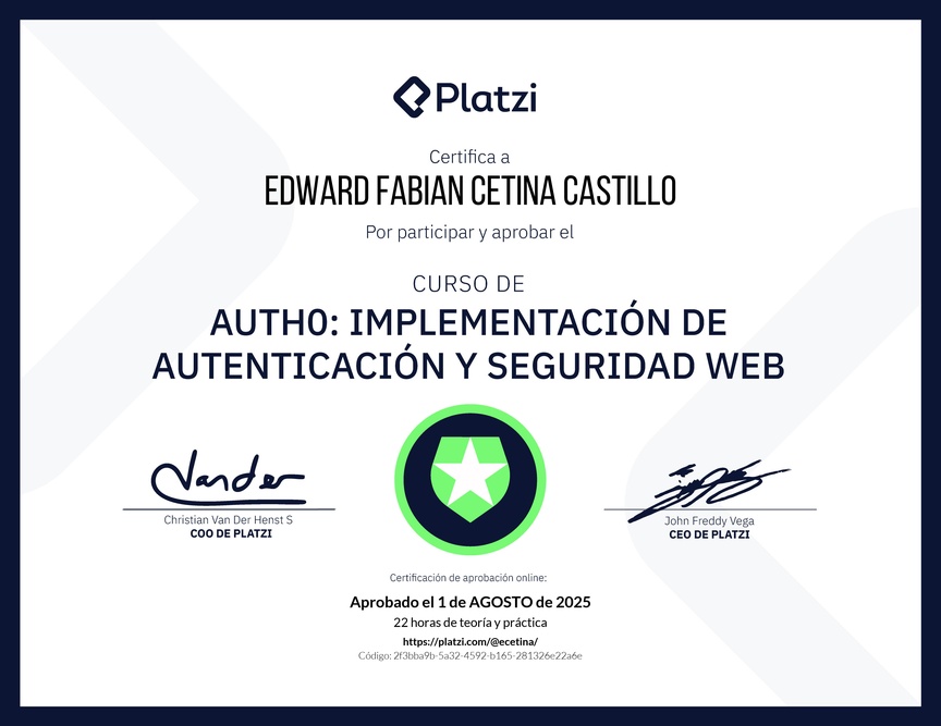 Diploma del Curso de Auth0: Implementación de Autenticación y Seguridad Web
