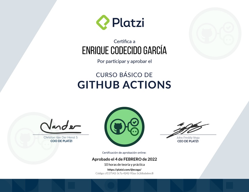 Diploma del Curso Básico de GitHub Actions