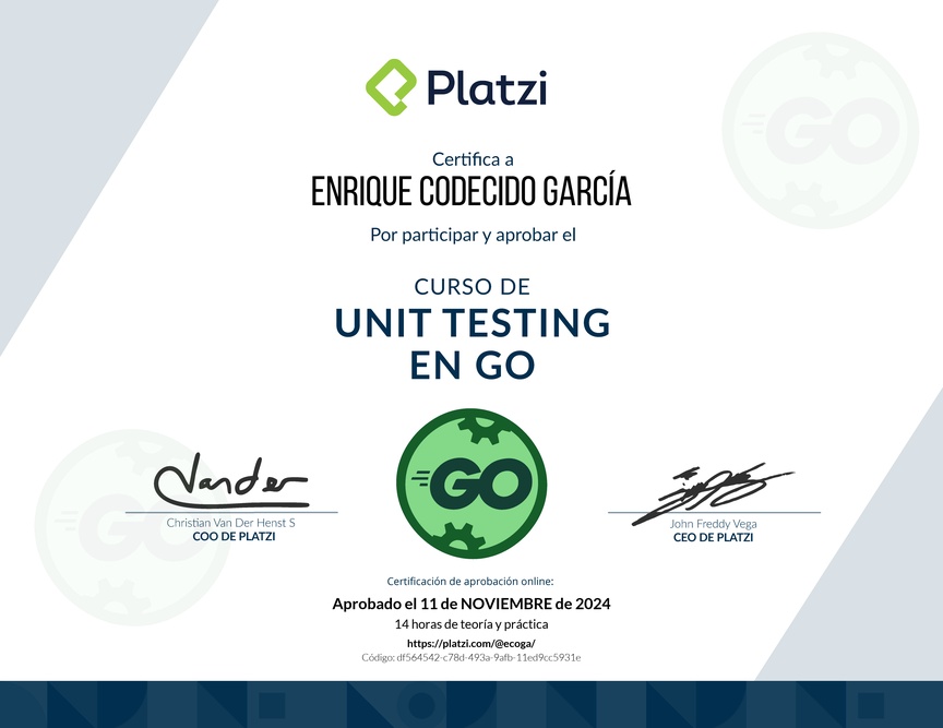 Diploma del Curso de Unit Testing en Go