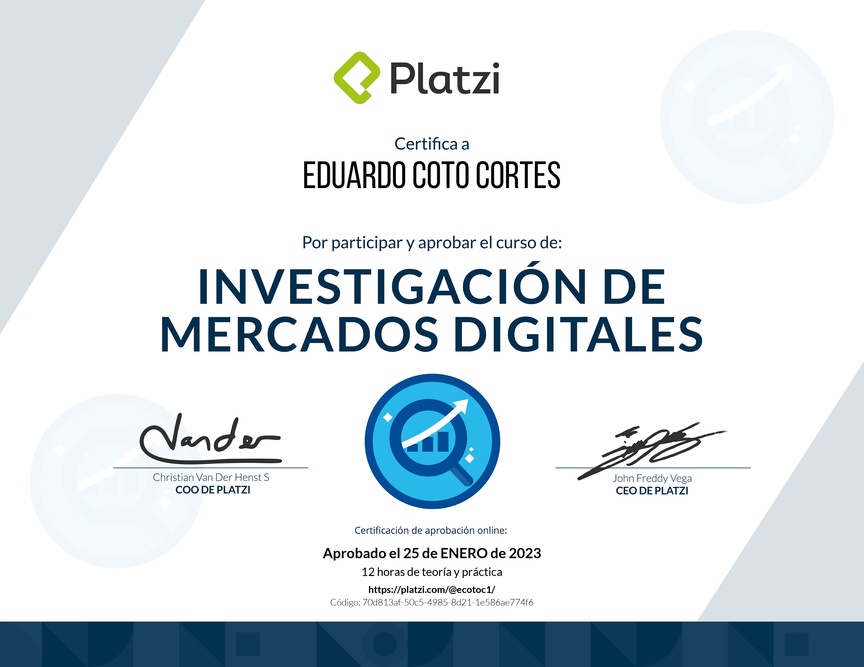 Diploma del Curso de Investigación de Mercados Digitales