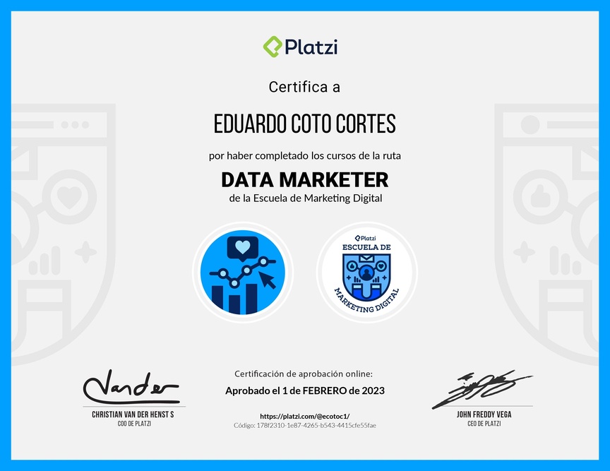 Diploma de la Ruta de Aprendizaje de Data Marketer