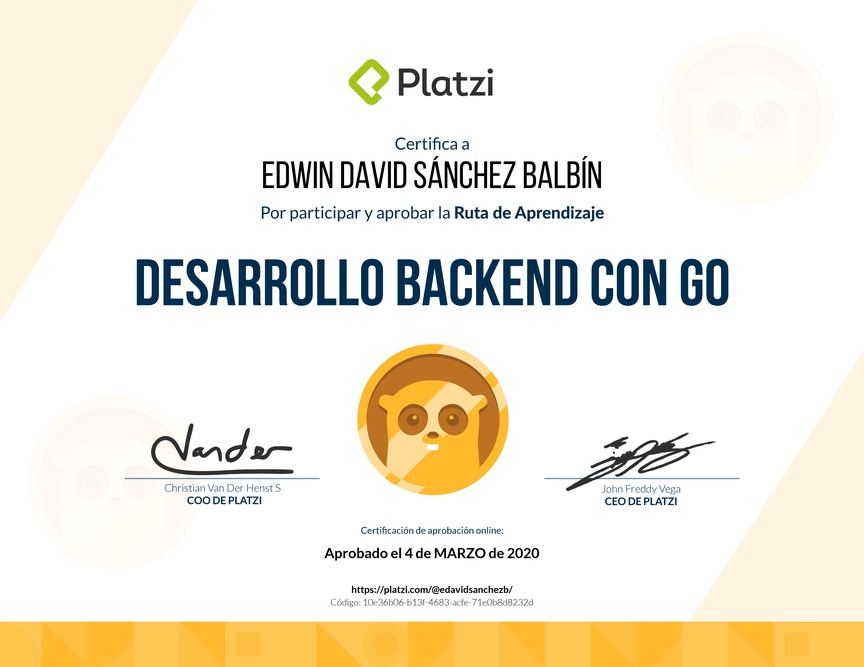 Diploma de la Ruta de Aprendizaje de Desarrollo Backend con Go