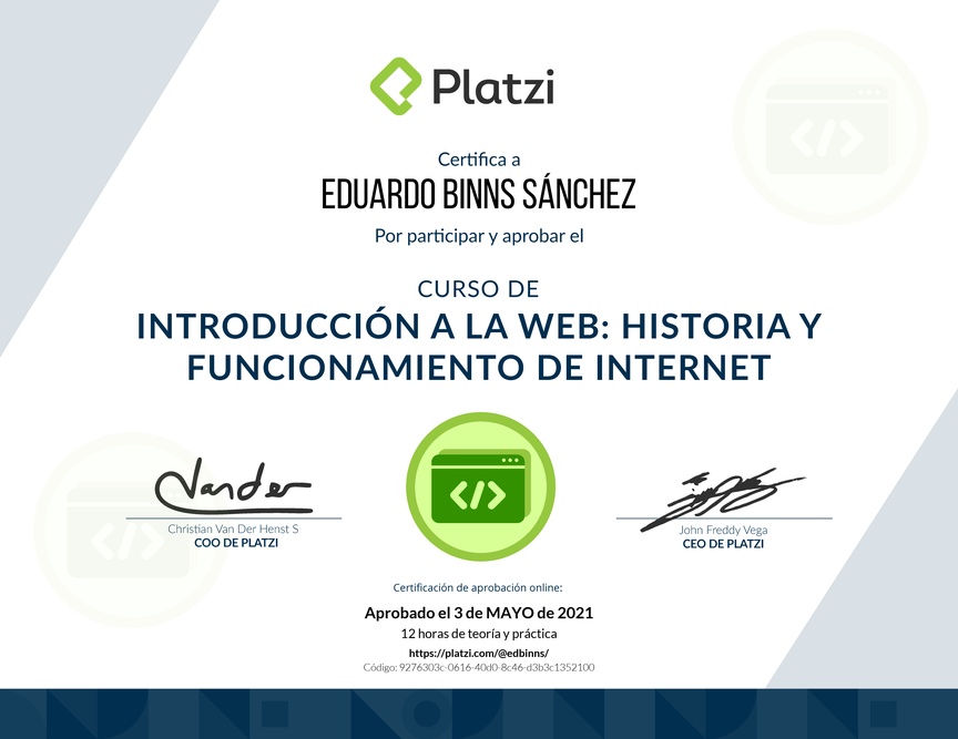 Diploma del Curso de Introducción a la Web: Historia y Funcionamiento de Internet