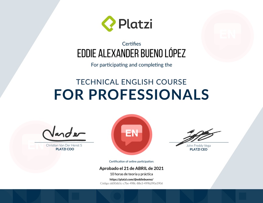 Diploma del Curso de Inglés Técnico para Profesionales 2017