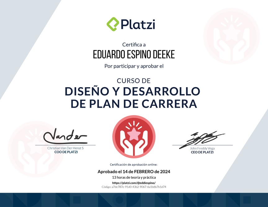Diploma del Curso de Diseño y Desarrollo de Plan de Carrera