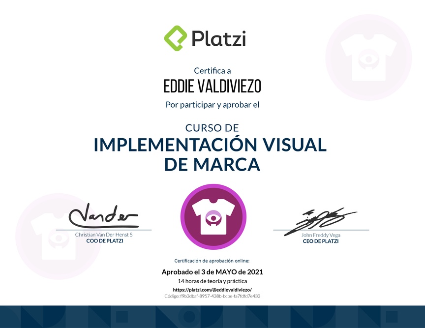 Diploma del Curso de Implementación Visual de Marca