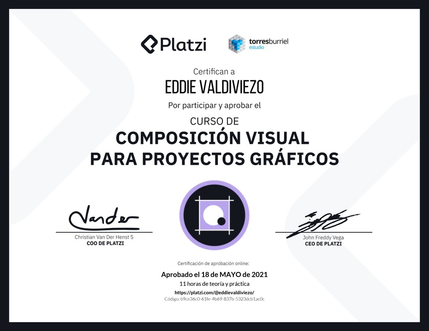 Diploma del Curso de Composición Visual para Proyectos Gráficos