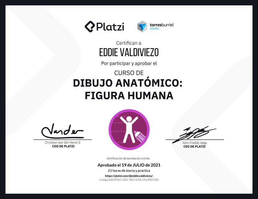 Diploma del Curso de Dibujo Anatómico: Figura Humana