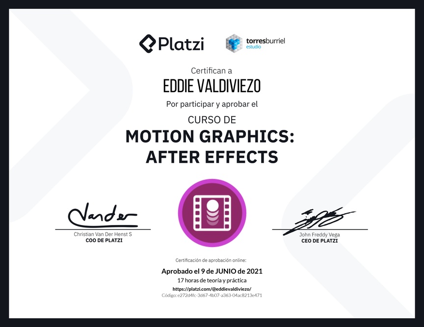 Diploma del Curso de Motion Graphics: After Effects