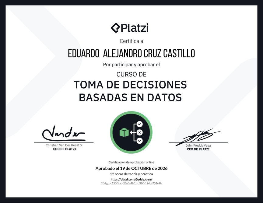 Diploma del Curso de Toma de Decisiones Basadas en Datos