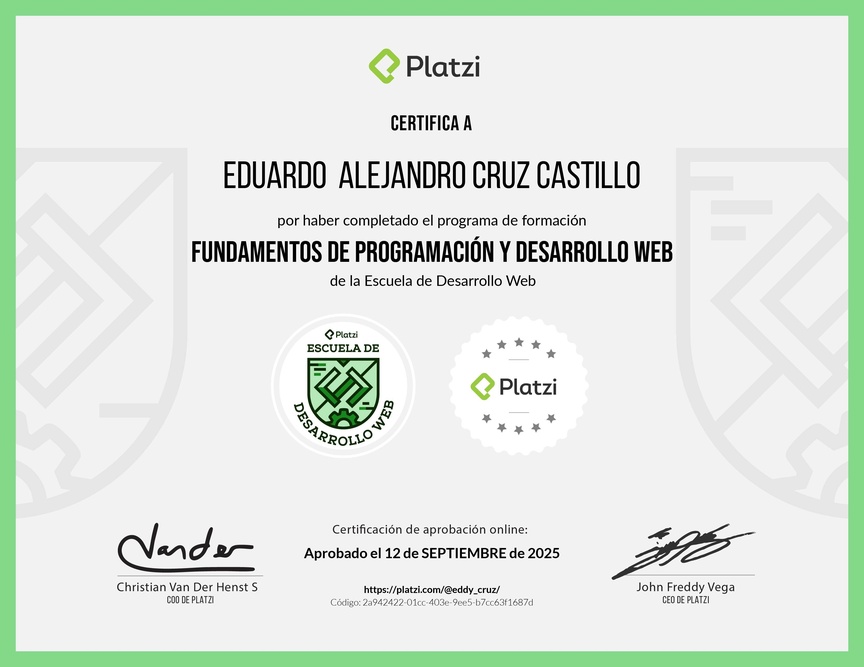 Diploma de la Ruta de Aprendizaje de Fundamentos de Programación y Desarrollo Web