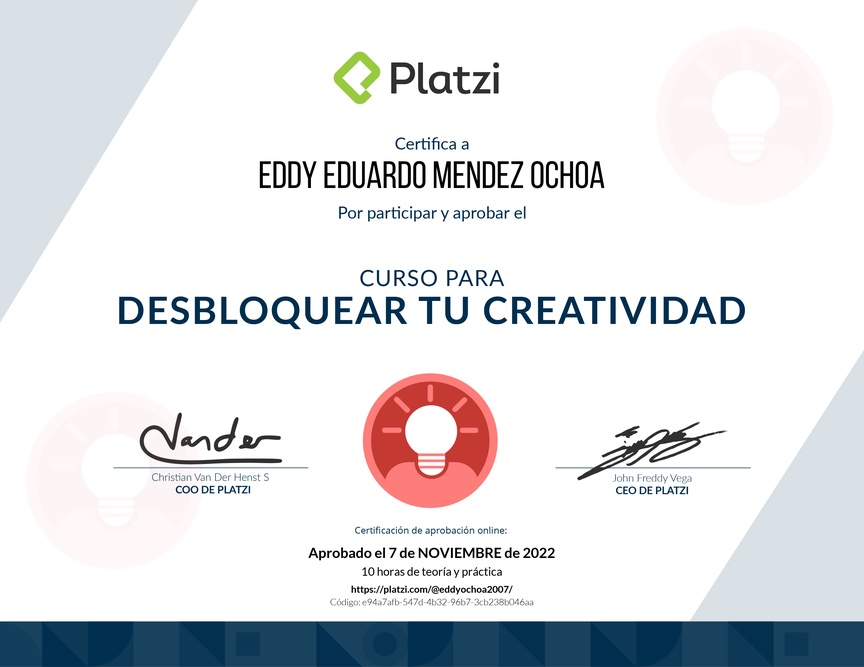 Diploma de Audiocurso de Desarrollo de Creatividad para tu Vida Profesional
