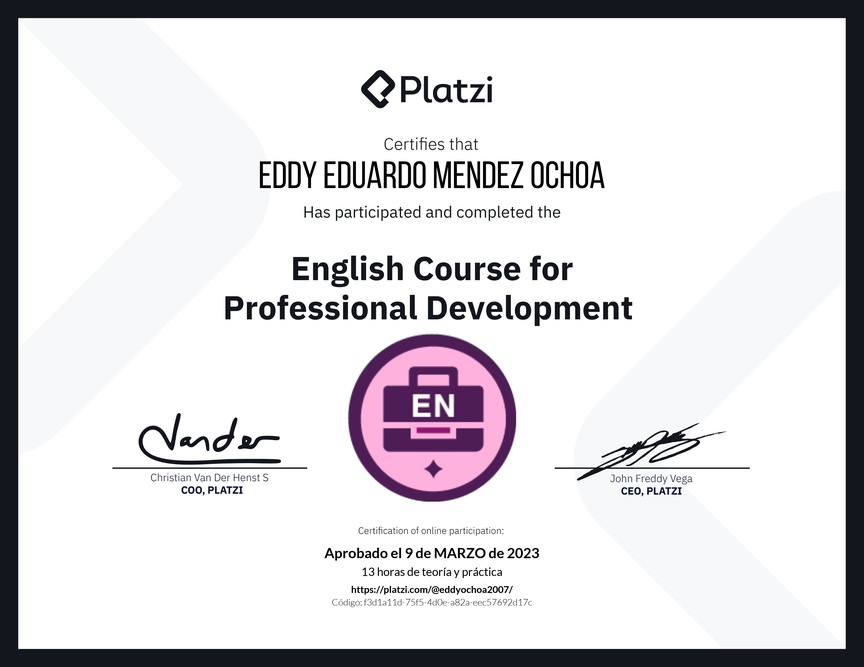 Diploma del Curso en Inglés para el Desarrollo Profesional