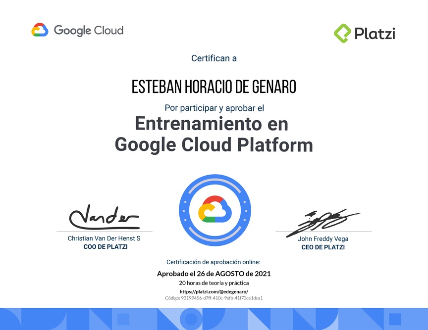 Diploma de Entrenamiento de Google Cloud Platform