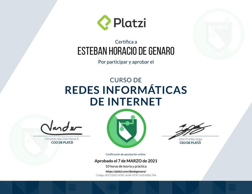 Diploma del Curso de Redes Informáticas de Internet