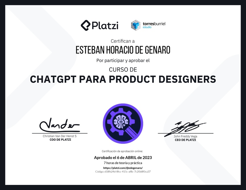 Diploma del Curso de ChatGPT para Product Designers: Diseño asistido por AI