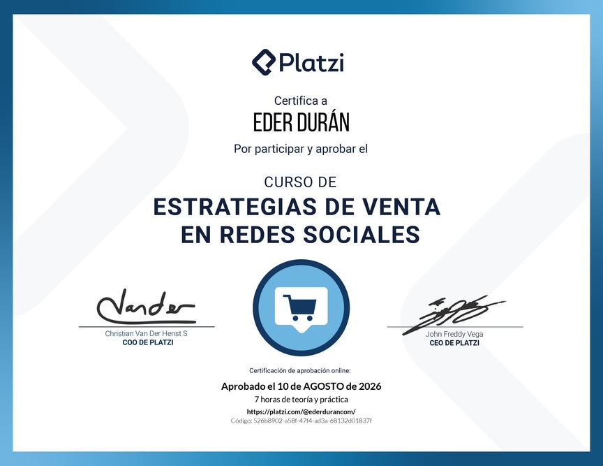 Diploma del Curso de Estrategias de Venta en Redes Sociales: Análisis de Métricas