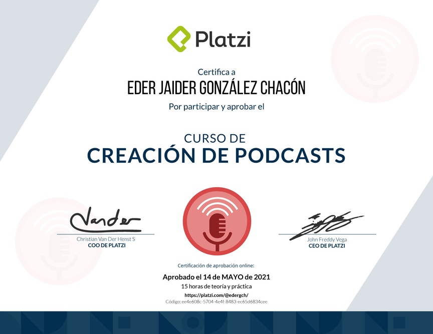 Diploma del Curso de Creación de Podcasts 2018