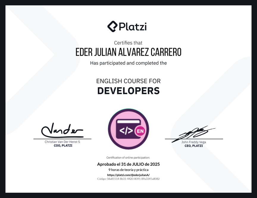 Diploma del Curso de Inglés para Programadores