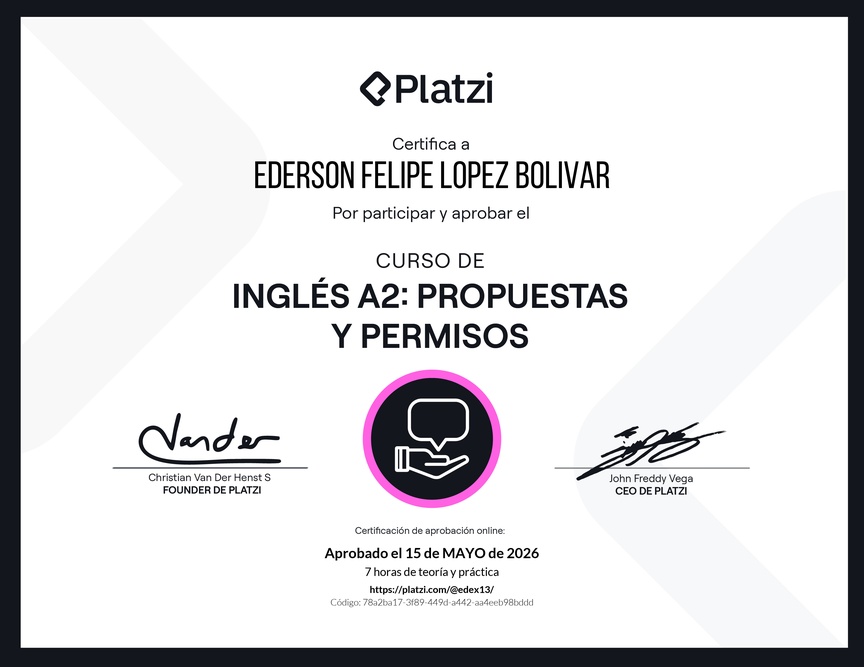 Diploma del Curso de Inglés Básico A2: Propuestas y Permisos
