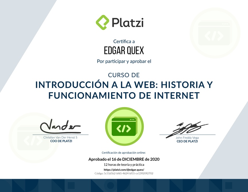 Diploma del Curso de Introducción a la Web: Historia y Funcionamiento de Internet