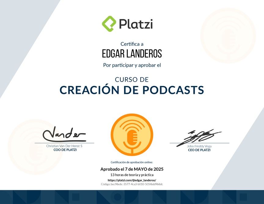 Diploma del Curso de Creación de Pódcast