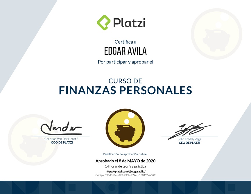 Diploma del Curso de Finanzas Personales 2017