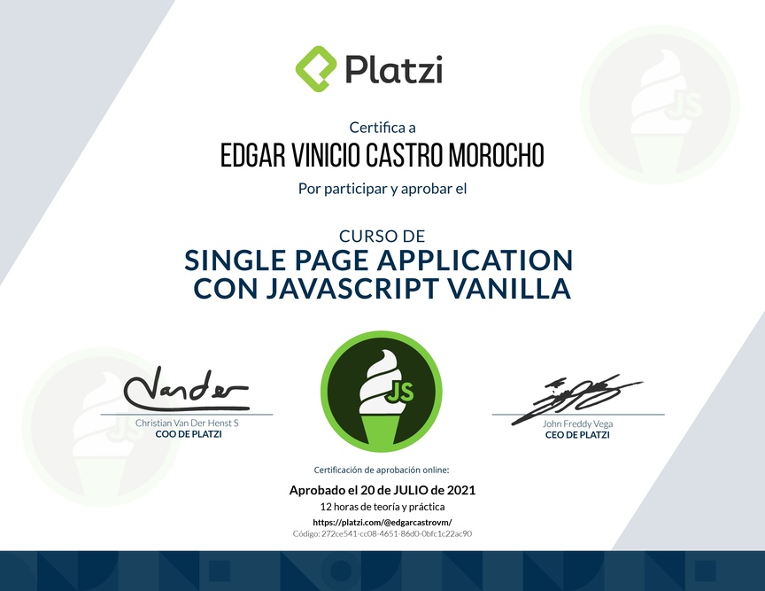 Diploma del Curso de Single Page Application con JavaScript Vanilla