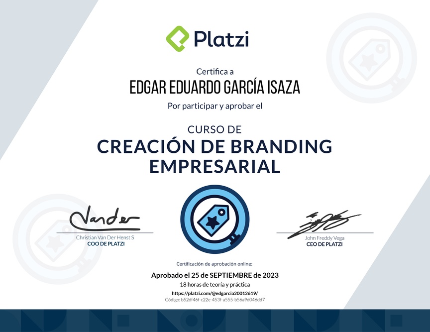 Diploma del Curso de Branding para Emprendedores