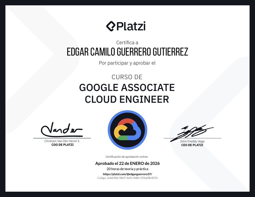 Diploma del Curso de Google Associate Cloud Engineer Certification