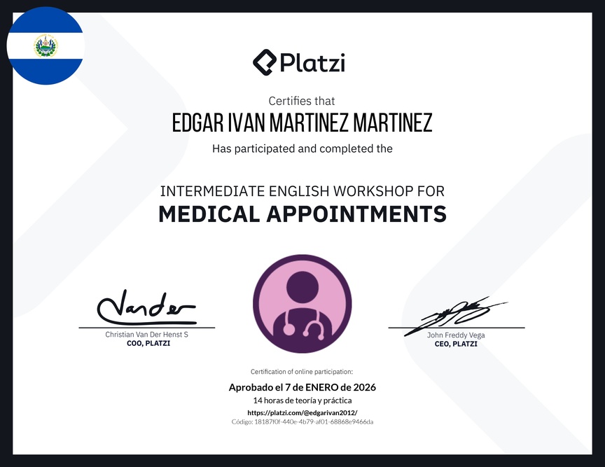 Diploma del Curso de Inglés Práctico para Consultas Médicas