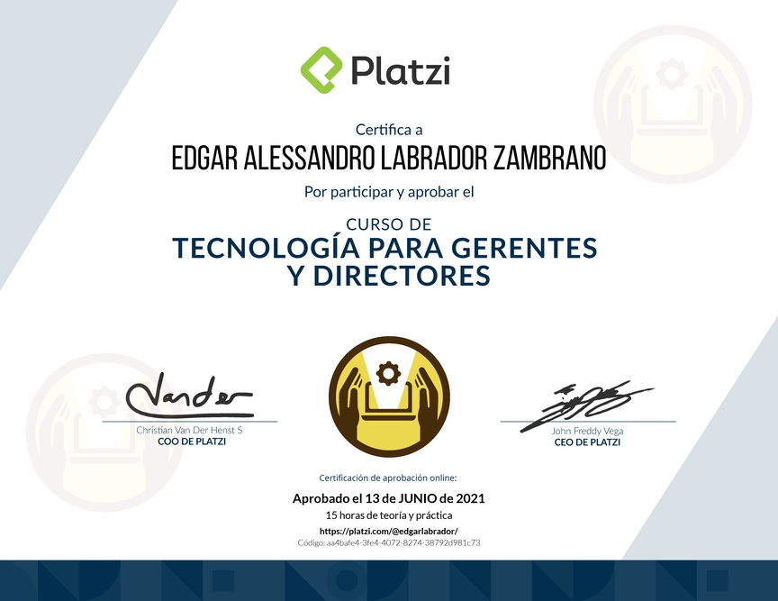Diploma del Curso de Tecnología para Gerentes y Directores