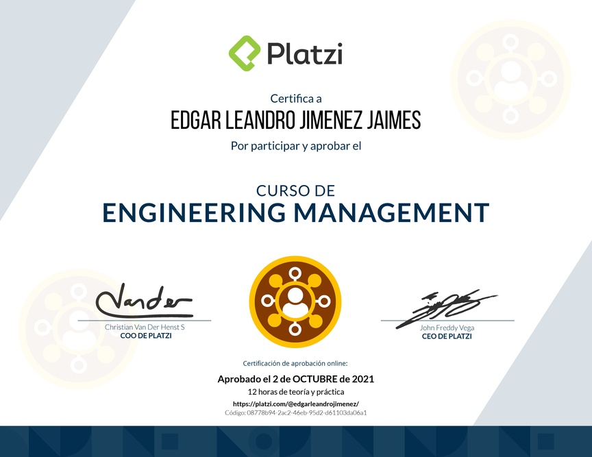 Diploma del Curso de Engineering Management