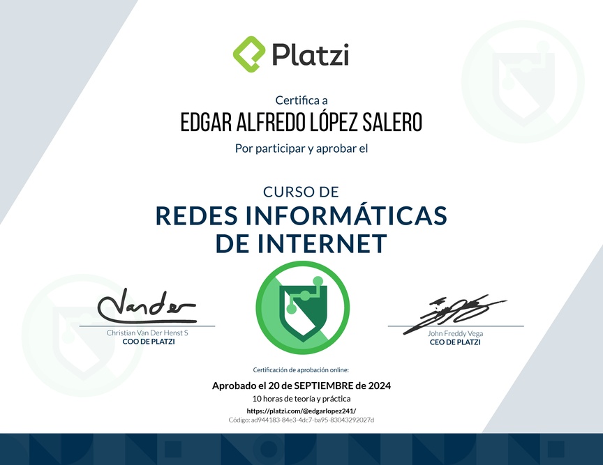 Diploma del Curso de Redes Informáticas de Internet
