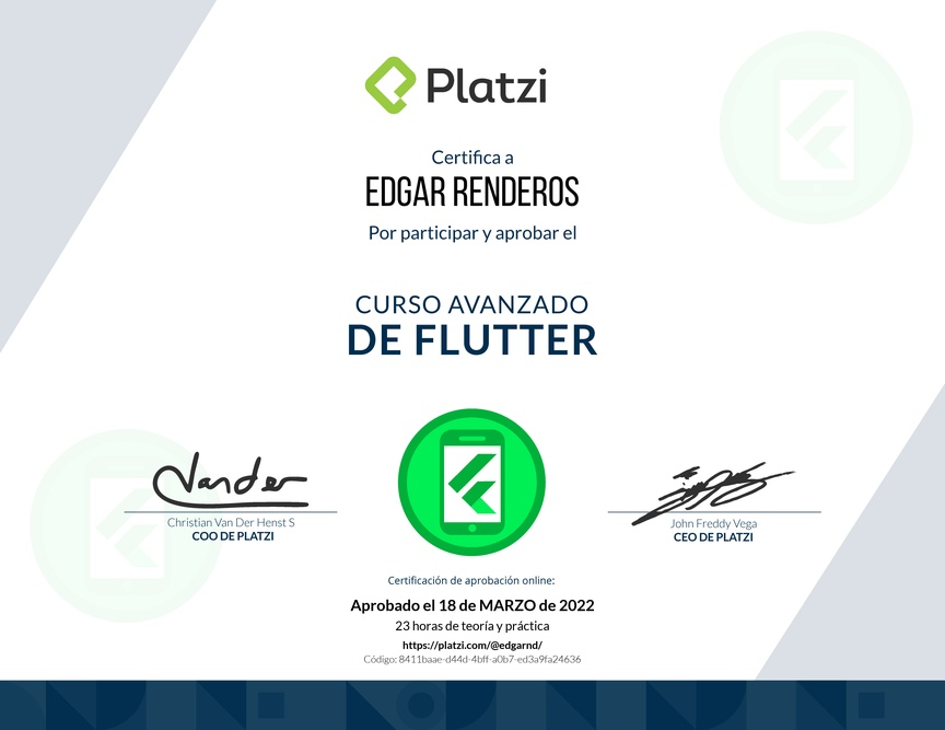 Diploma del Curso Avanzado de Flutter