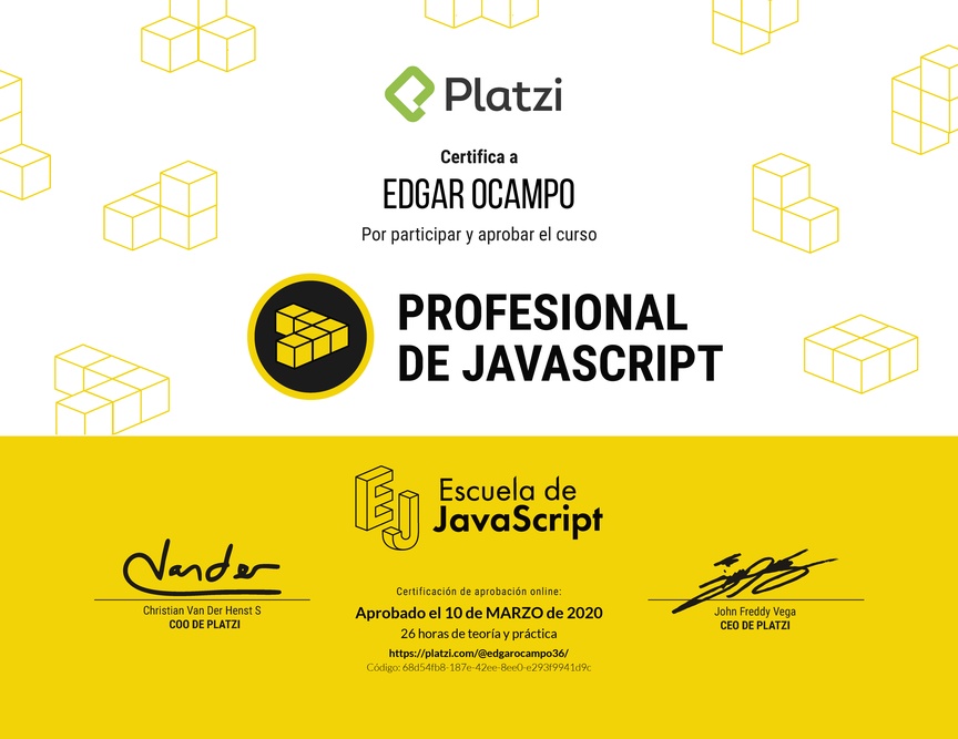 Diploma del Curso Profesional de JavaScript