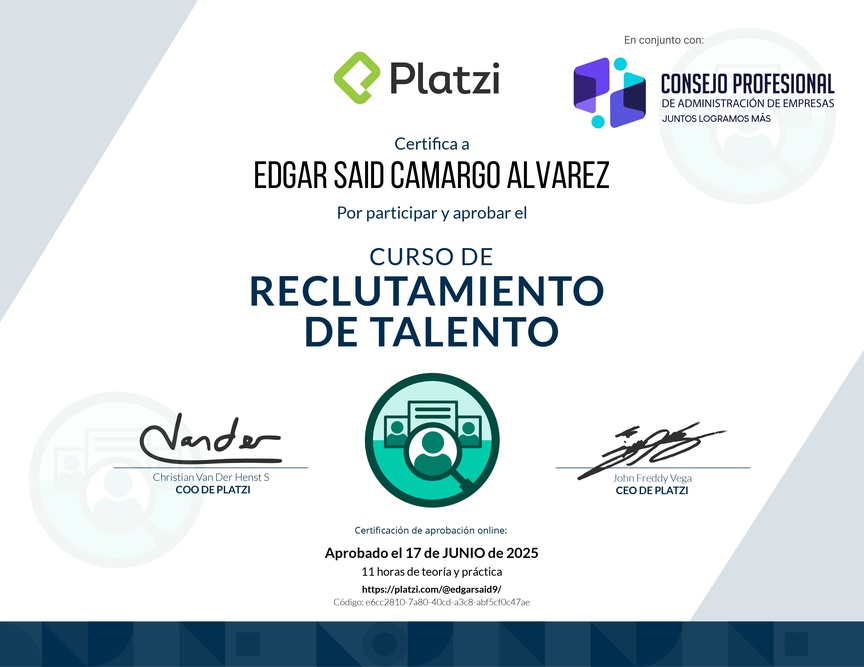 Diploma del Curso de Reclutamiento de Talento
