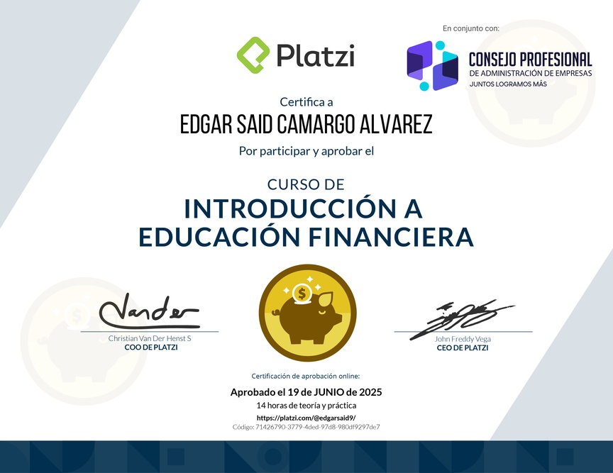 Diploma del Curso de Introducción a Educación Financiera