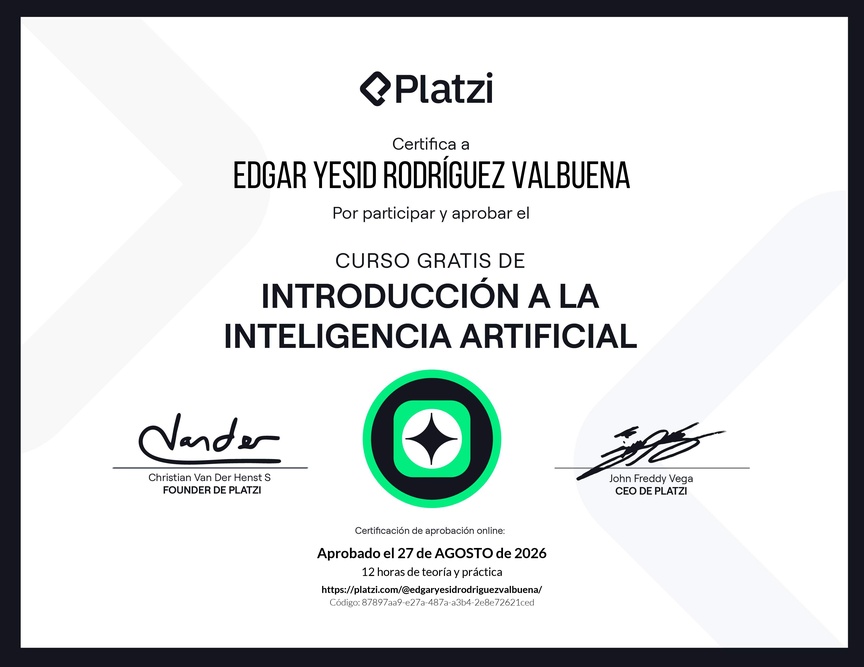 Diploma del Curso Gratis de Introducción a la Inteligencia Artificial