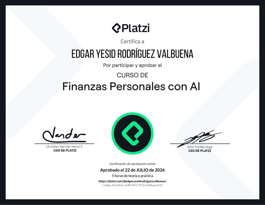 Diploma del Curso de Finanzas Personales con Inteligencia Artificial