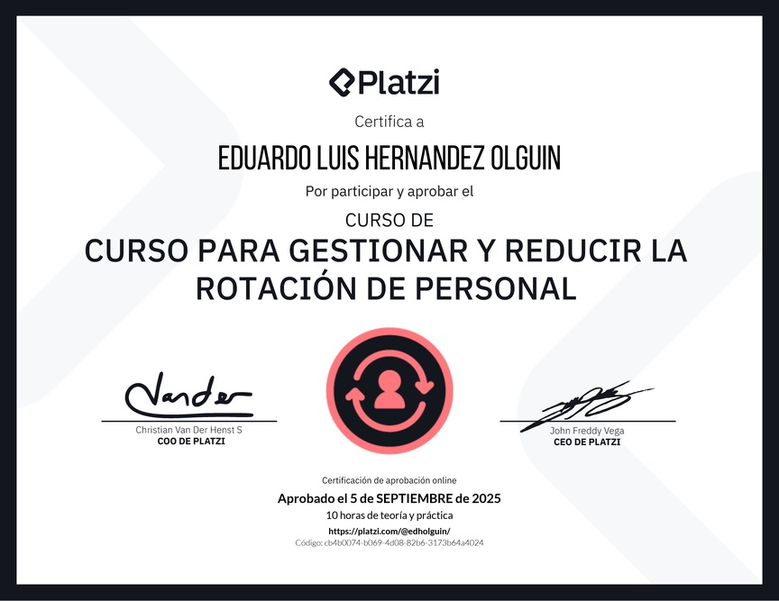 Diploma del Curso para Gestionar y Reducir la Rotación de Personal